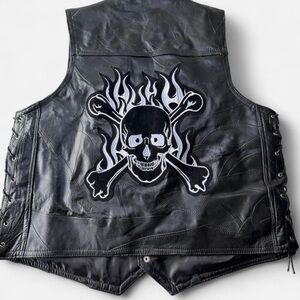Black Leather Skull Vest